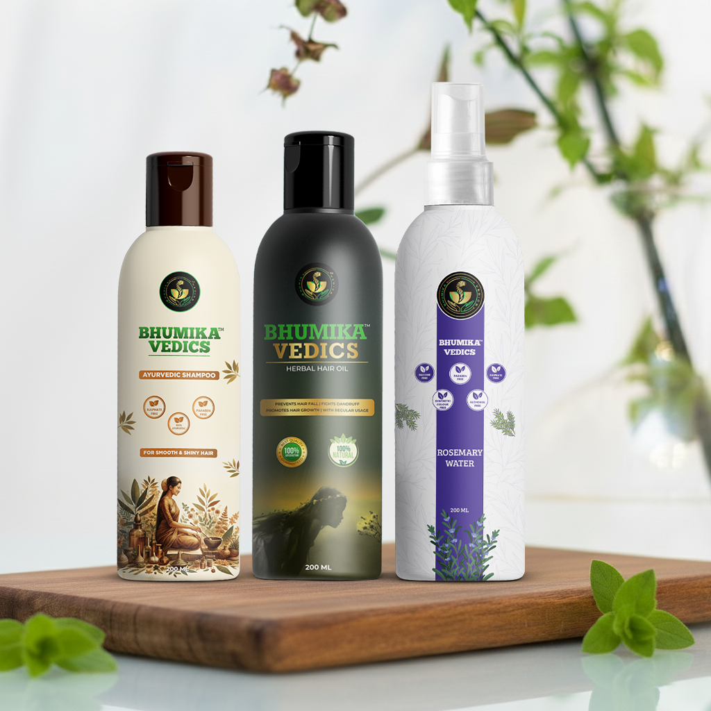 Herbal Hair Oil + Rosemary Water + Ayurvedic Shampoo (200 ml Each)