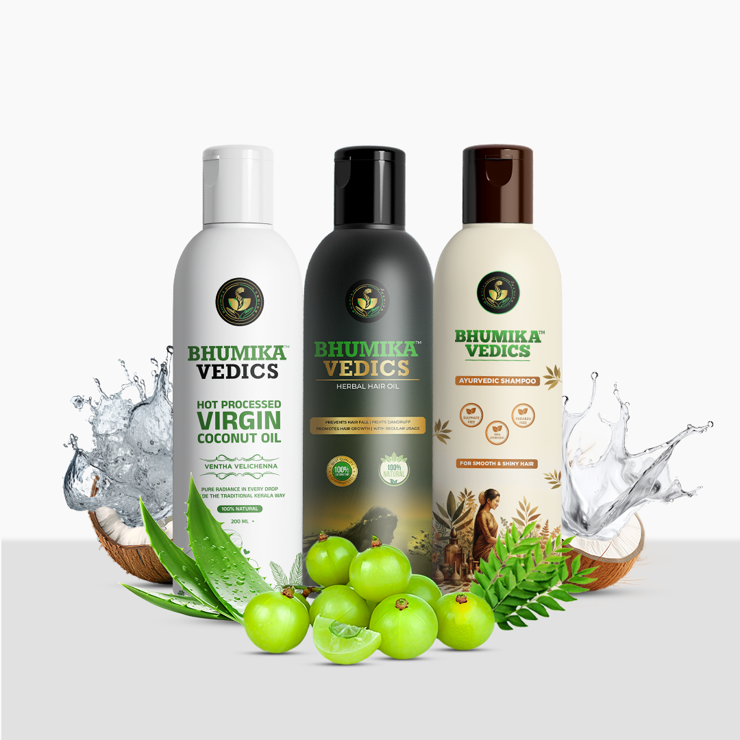Virgin Coconut Oil + Ayurvedic Shampoo + Herbal Hair Oil (200 ml Each)
