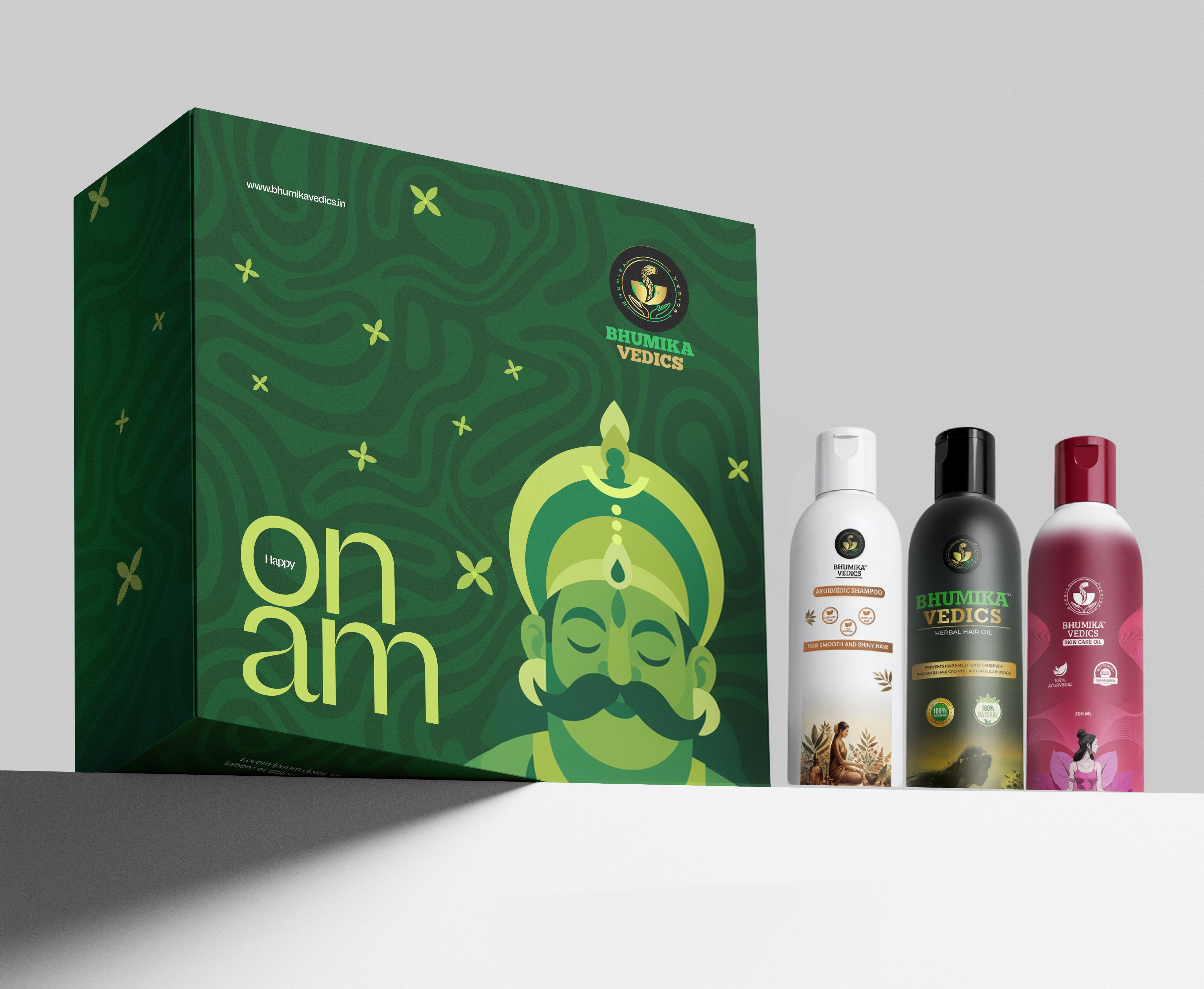 Bhumika Vedics Onam Gift Hamper ( Hair Oil + Skin Care Oil + Shampoo )