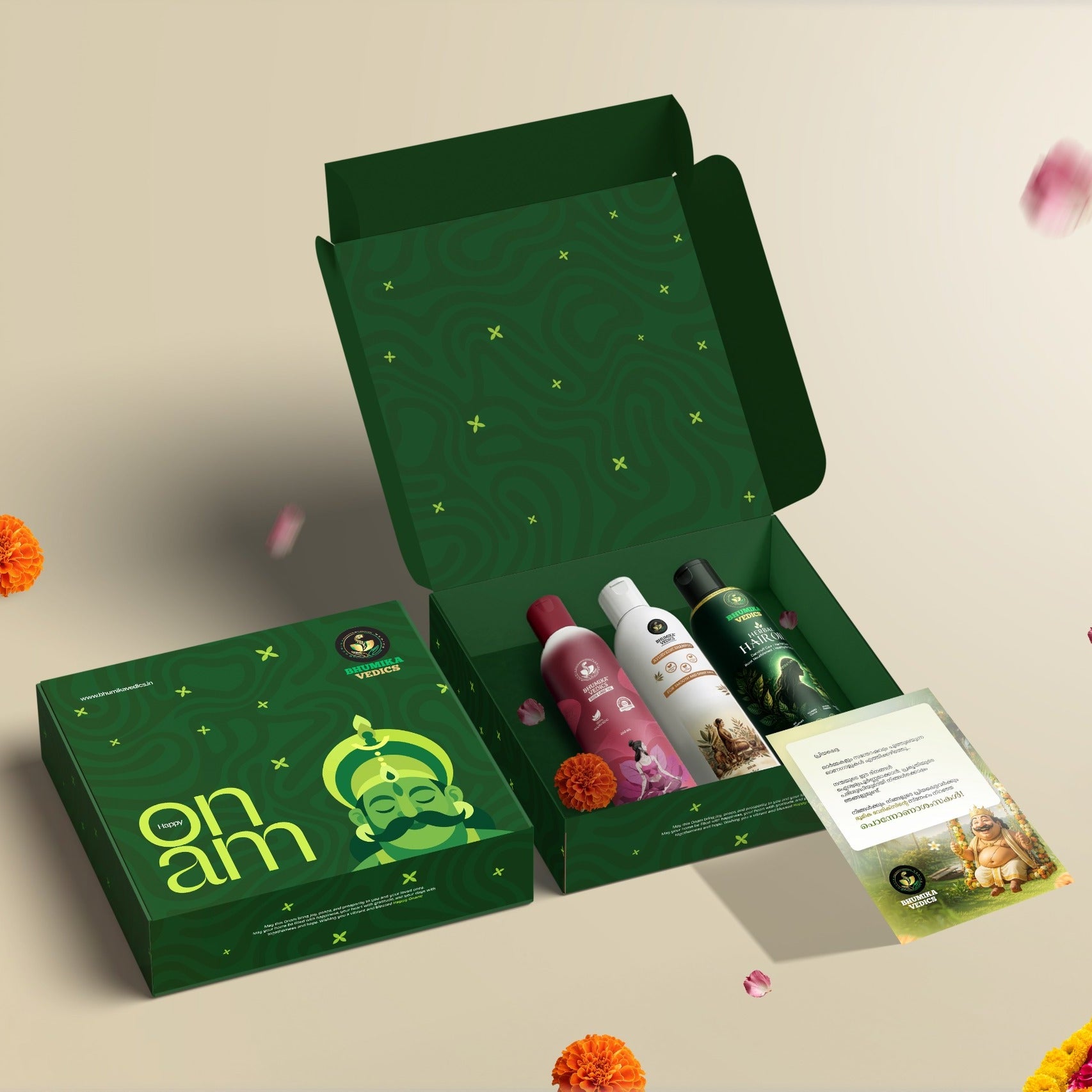 Bhumikavedics Onam Gift Hamper ( Hair Oil 200ml + Skin Care Oil + Shampoo )